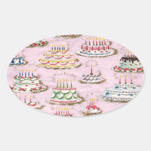 Sticker Ovale Gâteaux d'anniversaire vintages