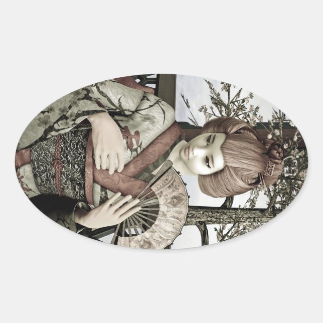 Sticker Ovale Geisha Vintage (Devant)