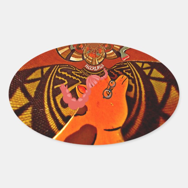 Sticker Ovale Giraffe drôle : Un charme africain kaléidoscopique (Devant)