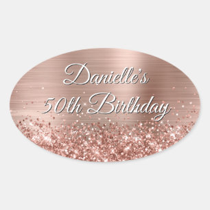 Sticker Ovale Glittery Rose Gold Foil 50e anniversaire