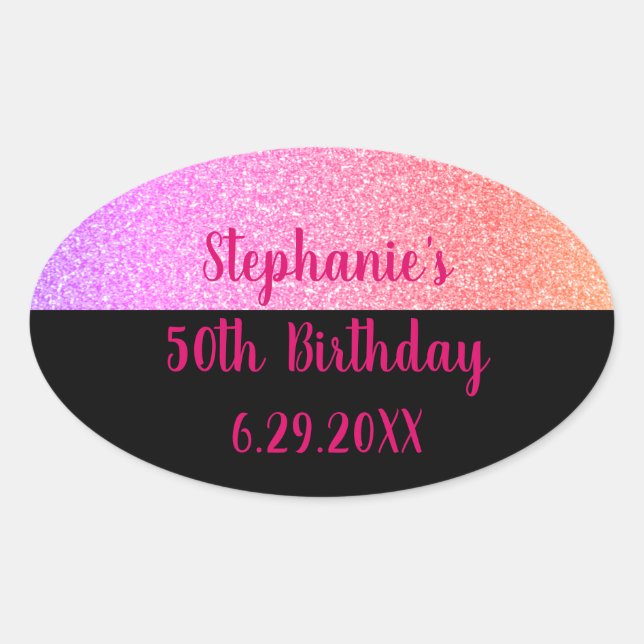 Sticker Ovale Glittery Rose Gold Rose Noir Joyeux Anniversaire 2 (Devant)
