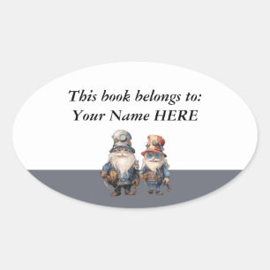 Sticker Ovale Gnomes personnalisés Forêts Travailleurs Ex Libris