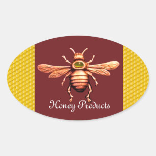 STICKER OVALE GOLD HONEY BEE / BEEKEEPER BEEKEEPER