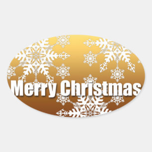 Sticker Ovale Gold Joyeux Noël Snowflakes -