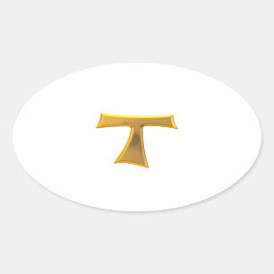 Sticker Ovale Golden 3-D Look Franciscan Tau Cross