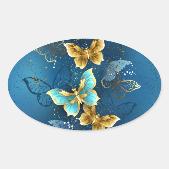 Sticker Ovale Golden butterflies (Devant)