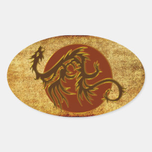 Sticker Ovale Golden Dragon Sun style ancien