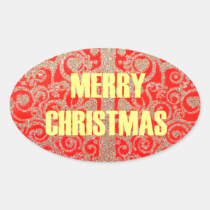 Sticker Ovale Golden Red Blanche