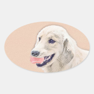 Sticker Ovale Golden Retriever avec Tennis Ball Peinture Chien A