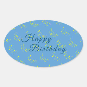 Sticker Ovale Golden Starry Moon, Picton Blue Joyeux anniversair