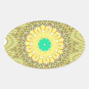 Sticker Ovale Golden Yellow African ethnie tribale motif Art