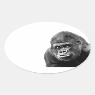 Sticker Ovale Gorille blanc noir