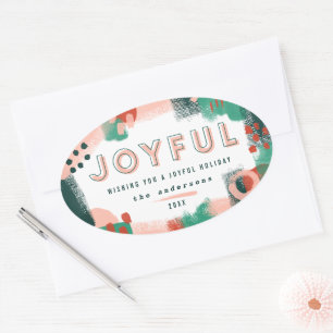 Sticker Ovale Graphique abstrait moderne rouge, rose + vert joye