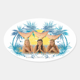 Sticker Ovale Graphique Arbre de palmiers bleus du groupe