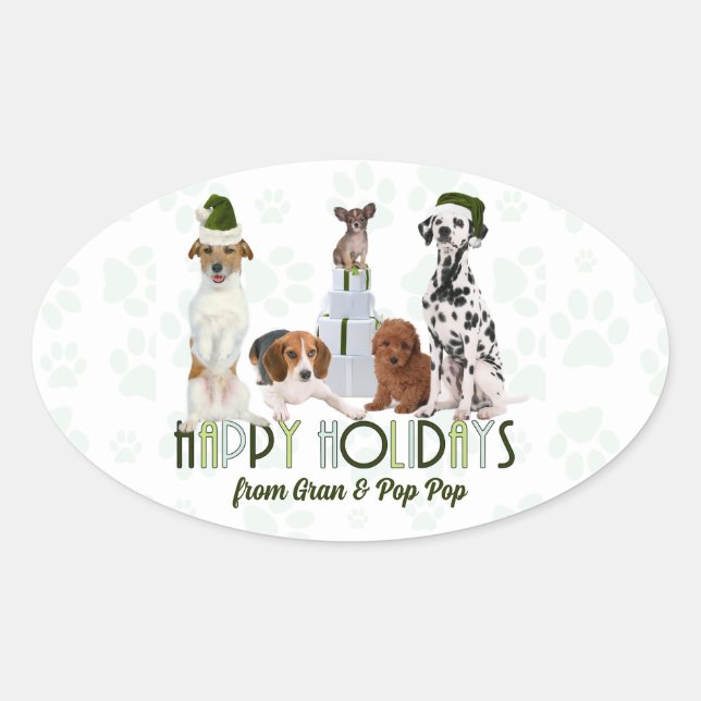 Sticker Ovale Green From the Pack Chiens de vacances Noël (Devant)