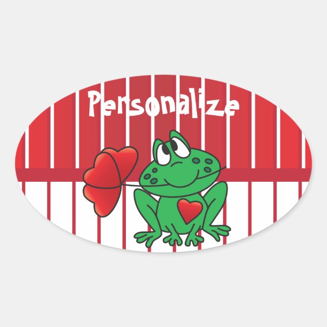 Sticker Ovale Grenouille d'amour du jour de Valentines (Devant)