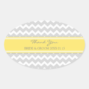 Sticker Ovale Gris Jaune Chevron Merci Mariage Favor Tags