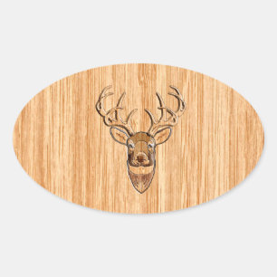 Sticker Ovale Grotte blanche Cerf de bois Grain style graphique