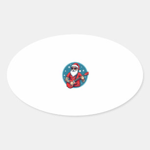 Sticker Ovale Guitariste de Noël Rockmusic Noël (1)