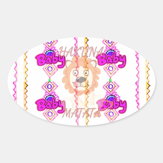 Sticker Ovale Hakuna Matata : Beau bébé Lion Design Motif (Devant)