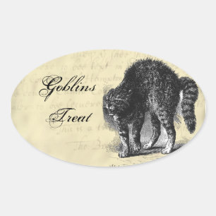 Sticker Ovale Halloween de chat pétrifié