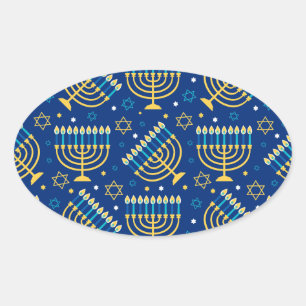 Sticker Ovale Hanoukka Menorah et l'étoile de David