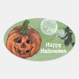 Sticker Ovale Happy Halloween oval autocollant, scellant, étique