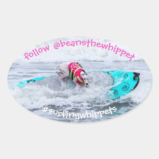 Sticker Ovale Haricots Whippet Surfdog (Devant)