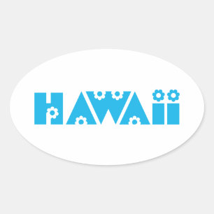 Sticker Ovale Hawaï en fleurs bleues
