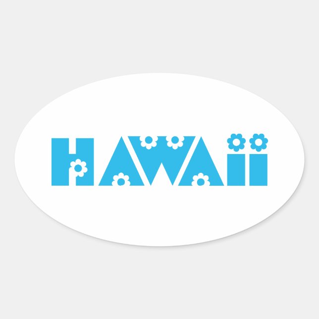 Sticker Ovale Hawaï en fleurs bleues (Devant)