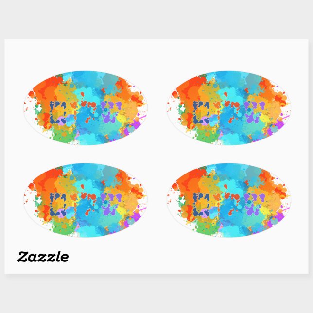 Sticker Ovale Hébreu "Shalom" avec Arrière - plan de Peinture (Feuille)