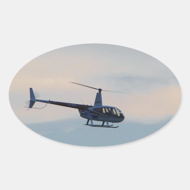 Sticker Ovale Hélicoptère R44 rouge et blanc (Devant)