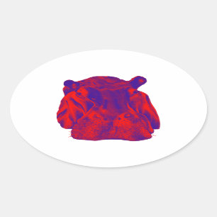 STICKER OVALE HIPPOPOTAME AU CRÉPUSCULE