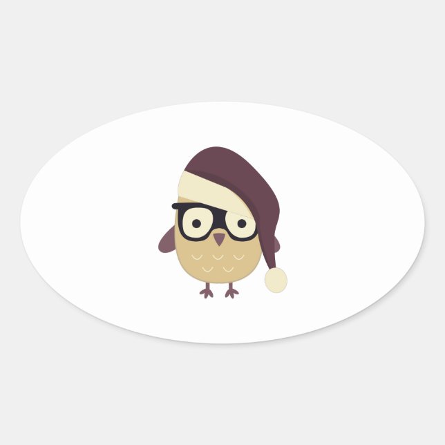 Sticker Ovale Hipster Père Noël Owl (Devant)