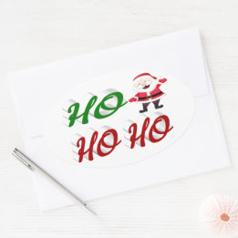 Sticker Ovale Ho Ho Ho Santa Claus Noël rouge vert script