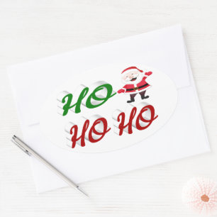 Sticker Ovale Ho Ho Ho Santa Claus Noël rouge vert script