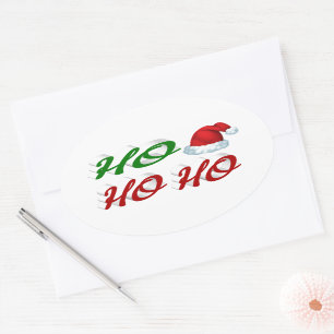 Sticker Ovale Ho Ho Ho Santa Hat Noël rouge vert script