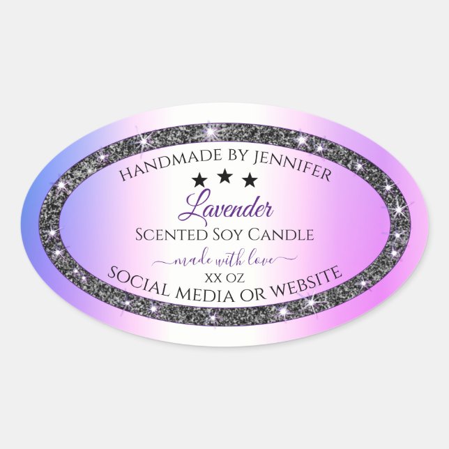 Sticker Ovale Holographique couleur Parties scintillant d'argent (Devant)
