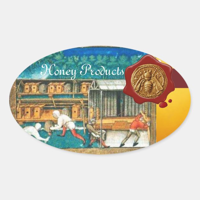 STICKER OVALE HONEY BEE, BEEKEEPER RED WAX SEAL (Devant)