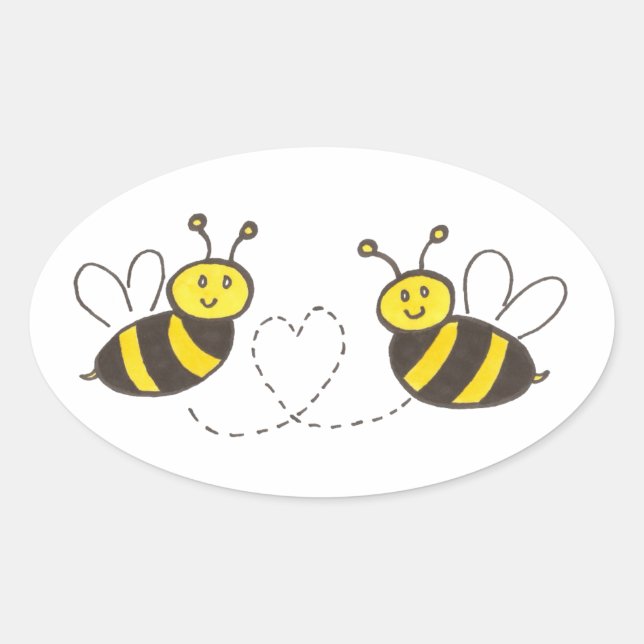 Sticker Ovale Honey Bees with Heart (Devant)