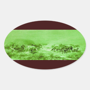Sticker Ovale HORSES GRAZER, Ovale vert-clair antique