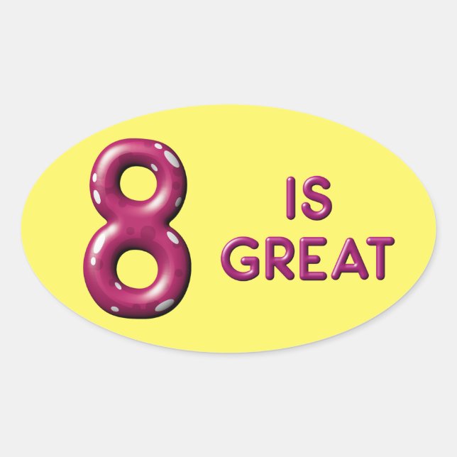 Sticker Ovale Huit est Grand Puffy Balloon Texte Anniversaire (Devant)