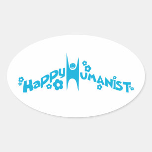 Sticker Ovale Humaniste heureux super bleu