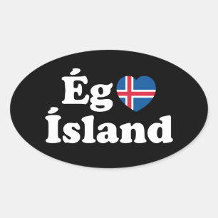 Sticker Ovale I Heart (Love) Islande [Ég Elska Ísland] Islandais