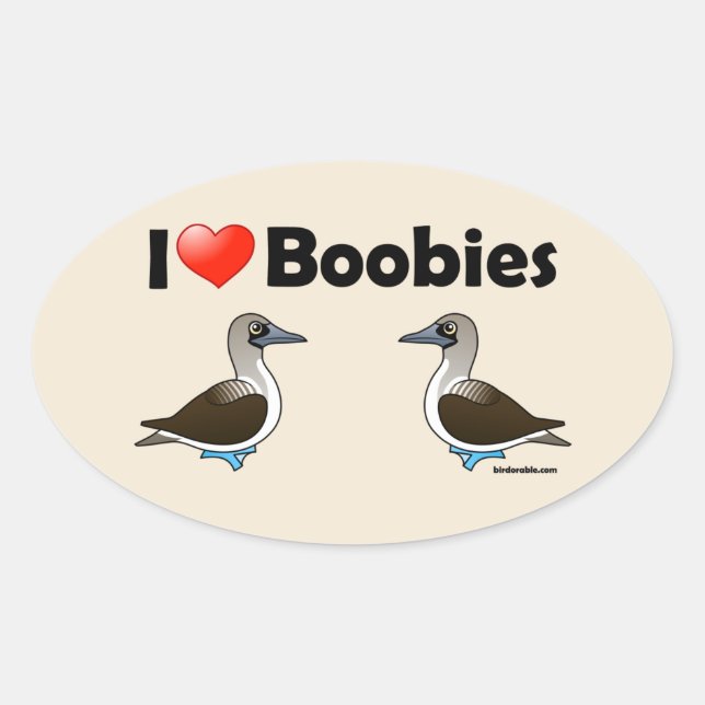 Sticker Ovale I Love Blue-footed Boobies (Devant)