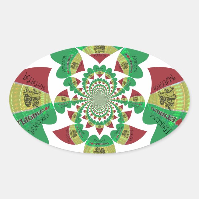 Sticker Ovale I Love Ethiopia Kaleidoscope - Heartfeel Rasta Art (Devant)