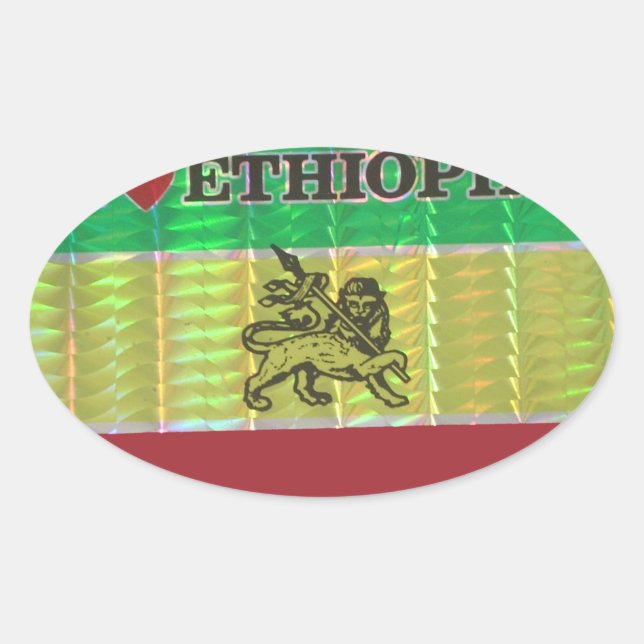 Sticker Ovale I Love Heart Ethiopie : Drapeau Art Motif (Devant)