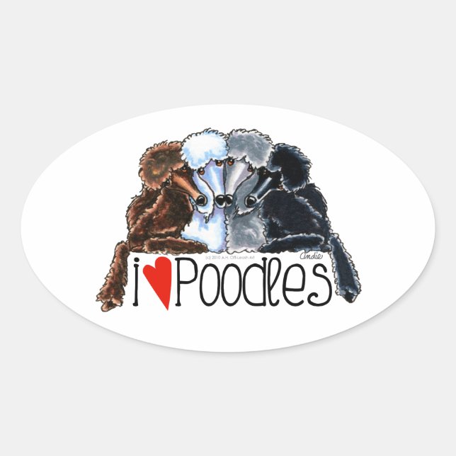 Sticker Ovale I Love Poodles (Devant)