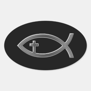 Sticker Ovale Ichthus - symbole chrétien de poissons avec le