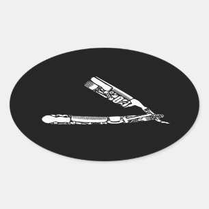 Sticker Ovale icônes de rasoir de coiffeur